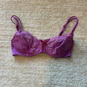 Victoria’s Secret Purple Lace hot pink corset detail bow Bra 32C
